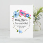 水彩淡藍色 熱粉色 花卉 金色邊框 招待状 (スタンド正面)