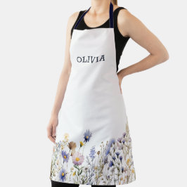 水彩淡青ワイルドフラワー エプロン