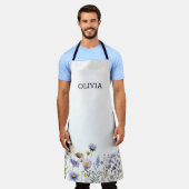 水彩淡青ワイルドフラワー エプロン (着用した状態)