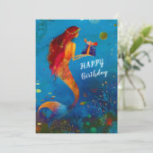 水彩深いブルーシーグリッターマーメイド シーズンカード (スタンド正面)