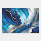 水彩深いブルー、シルバー、金ゴールドアルコールインク ラッピングペーパーシート (正面3)