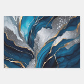 水彩深いブルー、シルバー、金ゴールドアルコールインク ラッピングペーパーシート (正面2)