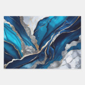 水彩深いブルー、シルバー、金ゴールドアルコールインク ラッピングペーパーシート (正面)