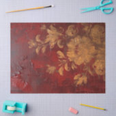 水彩深い赤ブルゴーニュ金ゴールド花 薄葉紙 (クラフト)