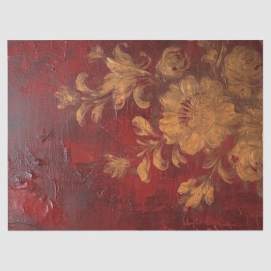水彩深い赤ブルゴーニュ金ゴールド花 薄葉紙 (正面)