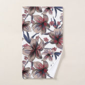 水彩深紅フローラオンホワイト バスタオルセット (ハンドタオル)