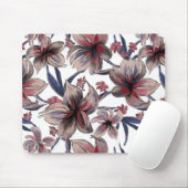 水彩深紅フローラオンホワイト マウスパッド (マウス)