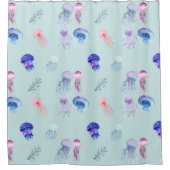 水彩混カラフル合クラゲ青 シャワーカーテン (正面)