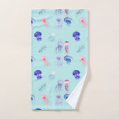 水彩混カラフル合クラゲ青 バスタオルセット (ハンドタオル)