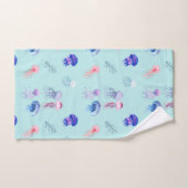 水彩混カラフル合クラゲ青 バスタオルセット (ハンドタオル)