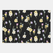 水彩混合ガーデン春の花ブラック ラッピングペーパーシート (正面)