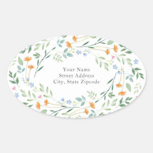 '水彩混合フローラフレーム'住所 シール (正面)