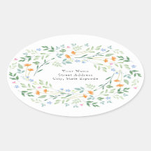 '水彩混合フローラフレーム'住所 シール