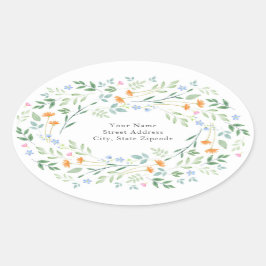 '水彩混合フローラフレーム'住所 シール