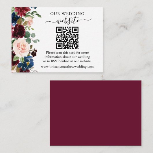 水彩混合フローラ結婚のウェブサイトQR エンクロージャーカード (正面/裏面)