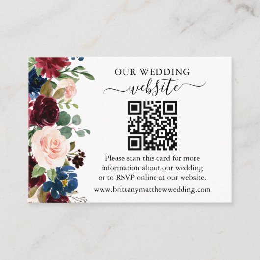 水彩混合フローラ結婚のウェブサイトQR エンクロージャーカード (正面)