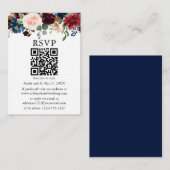 水彩混合フローラ結婚の青QR RSVP エンクロージャーカード (正面/裏面)