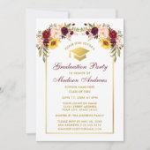 水彩混合フローラ金ゴールド卒業パーティー 招待状 (正面)