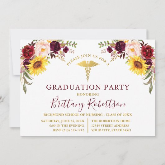 水彩混成フローラ医学卒業パーティー 招待状 (正面)