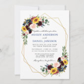 水彩混色フローラブルー結婚の幾何学的 招待状 (正面)