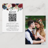 水彩混色フローラ写真結婚のQR RSVP エンクロージャーカード (正面/裏面)