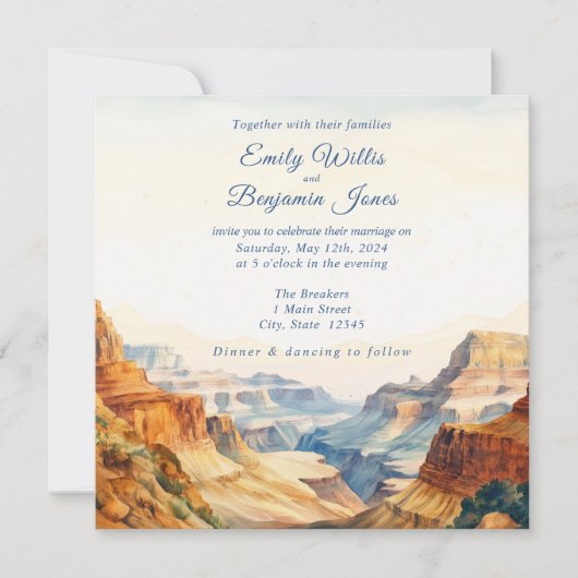 水彩渓谷デザートナショナルパーク結婚ズ 招待状 (正面)
