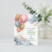 水彩温風船とグリッター雲 ポストカード (スタンド正面)