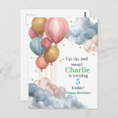 水彩温風船とグリッター雲 ポストカード (正面/裏面)