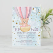 水彩温風船ベアーガールベビーシャワー 招待状 (スタンド正面)