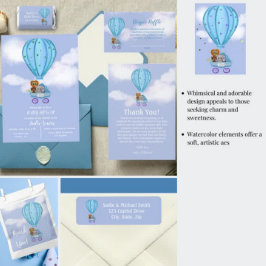 水彩温風船ベビーシャワーボーイ 招待状
