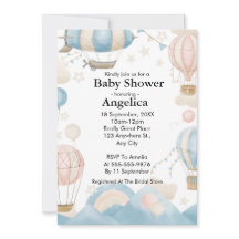 水彩温風船ベビーシャワー招待状