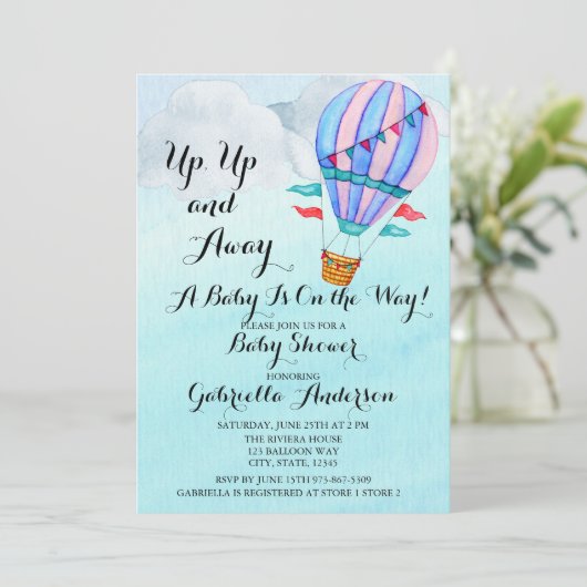 水彩温風船ベビーシャワー招待状 招待状 (スタンド正面)