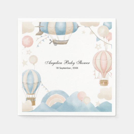 水彩温風船ベビーシャワー スタンダードカクテルナプキン (正面)
