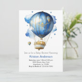 水彩温風船ボーイベビーシャワー 招待状 (スタンド正面)