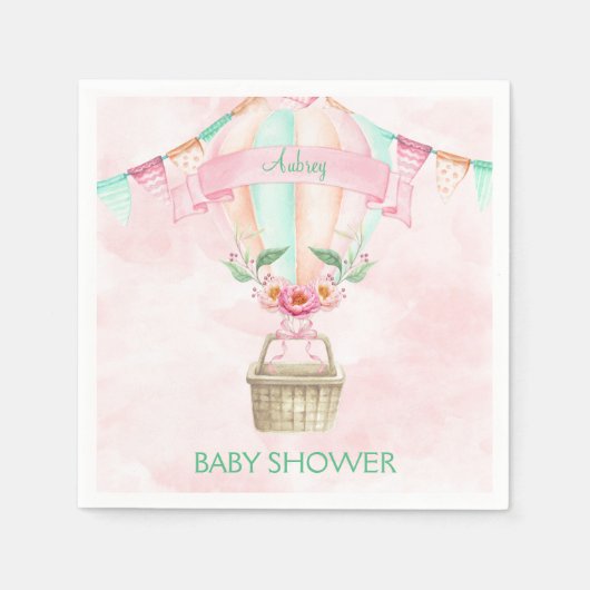 水彩温風船ミントピンクピーチ スタンダードカクテルナプキン (正面)
