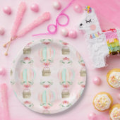 水彩温風船ミントピンクピーチ ペーパープレート (パーティー)