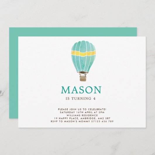 水彩温風船誕生日招待状 招待状 (正面/裏面)