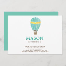 水彩温風船誕生日招待状