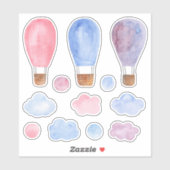 水彩温風船。ピンク、青、紫 シール (シート)