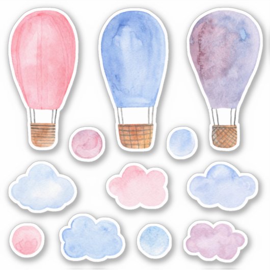 水彩温風船。ピンク、青、紫 シール (正面)