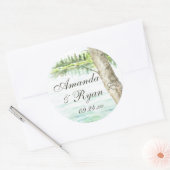 水彩湖とカーブツリーハート ラウンドシール (封筒)