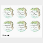 水彩湖とカーブツリーハート ラウンドシール (シート)