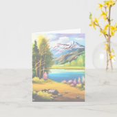 水彩湖のカスタマイズ可能 カード (黄色い花)