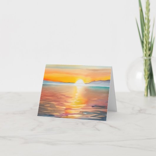 水彩湖の夕日のカスタマイズ可能 カード (正面)