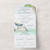 水彩湖ブルーカヌー結婚ズ オールインワン招待状 (内側)