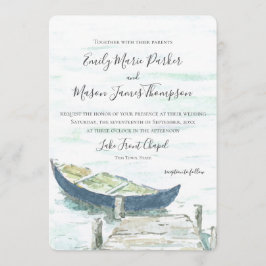 水彩湖ブルーカヌー結婚ズ 招待状