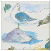 水彩湖岸の鳥のアヒル ファブリック (クローズアップ)