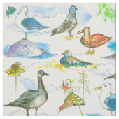 水彩湖岸の鳥のアヒル ファブリック (見本)