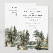 水彩湖畔森林婚礼二维码 招待状 (正面/裏面)