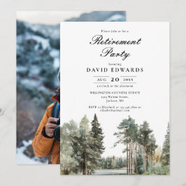 水彩湖畔森林退休派对照片 招待状